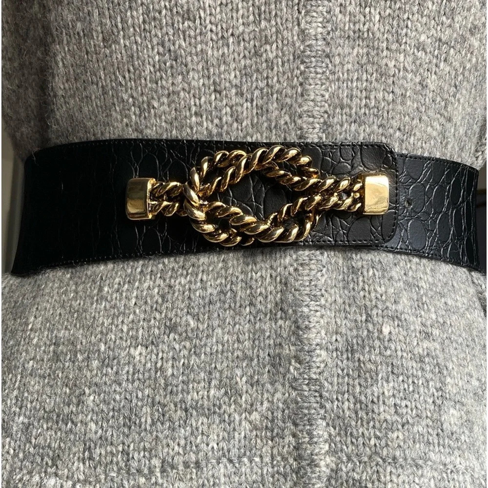 Vintage Gail Labelle Black Pebbled Leather Adjustable Belt